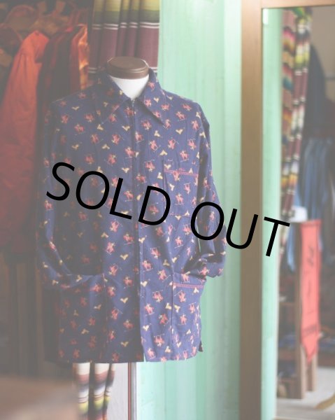 画像2: 1970s 総柄ジップアップシャツ　 実寸M  (2)