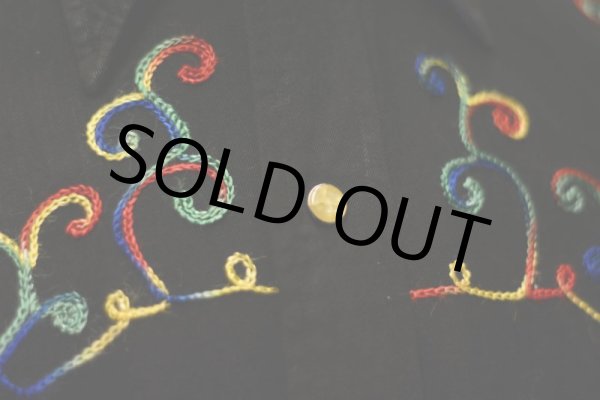 画像5: 1950s LasVegas ブラックレーヨン刺繍ウエスタンシャツ　 実寸M  (5)