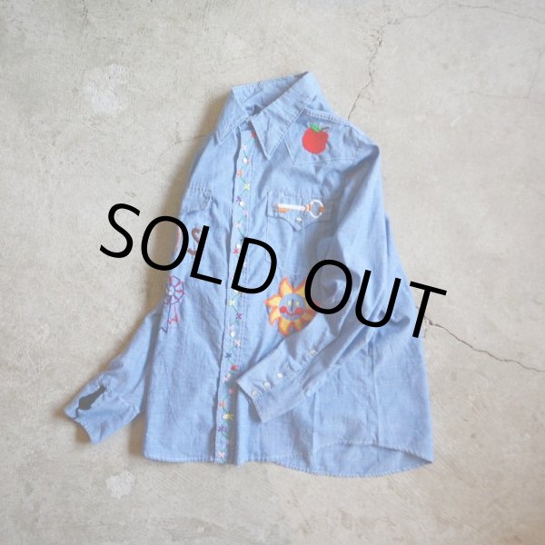 画像5: 1970s Sears 刺繍シャンブレーウエスタンシャツ  表記L  (5)