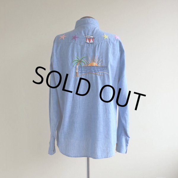 画像3: 1970s Sears 刺繍シャンブレーウエスタンシャツ  表記L  (3)