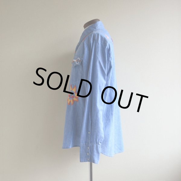 画像4: 1970s Sears 刺繍シャンブレーウエスタンシャツ  表記L  (4)