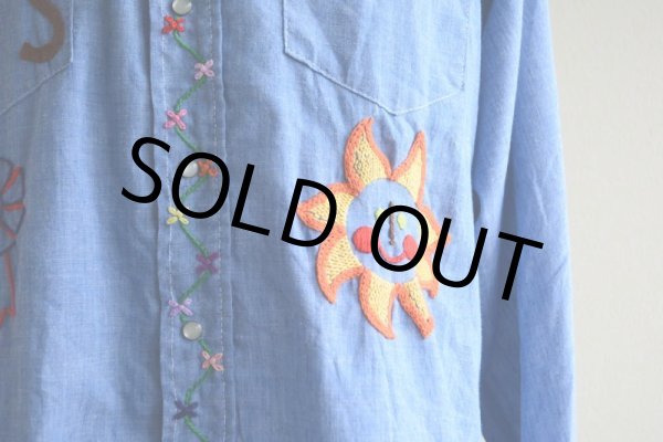 画像7: 1970s Sears 刺繍シャンブレーウエスタンシャツ  表記L  (7)