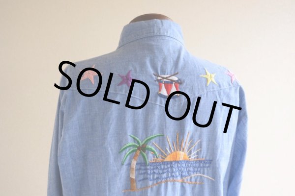 画像12: 1970s Sears 刺繍シャンブレーウエスタンシャツ  表記L  (12)