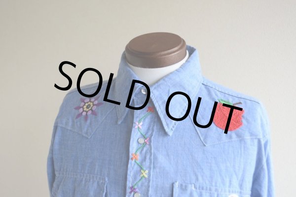 画像6: 1970s Sears 刺繍シャンブレーウエスタンシャツ  表記L  (6)