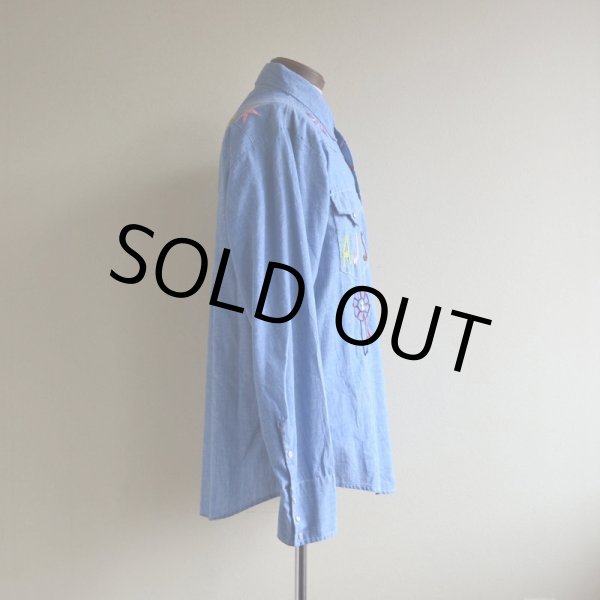 画像2: 1970s Sears 刺繍シャンブレーウエスタンシャツ  表記L  (2)