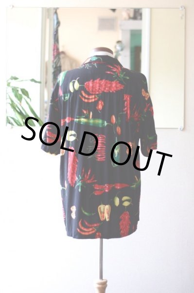 画像2: PARADISE FOUND 唐辛子柄レーヨンアロハシャツ　 表記M  (2)