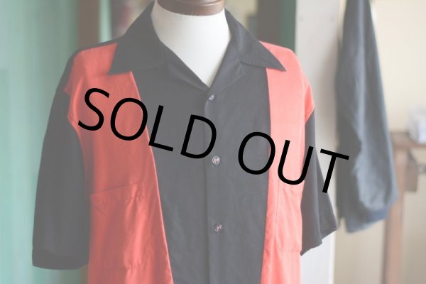 画像3: STRANGELY NORMAL レーヨンロカビリーシャツ　 赤黒ツートン　 表記M  (3)