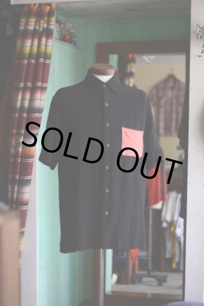 画像2: SILK×LINEN S/S SHIRT　 BLK×PNK　 表記M　 [HamburgCafe ORIGINAL RE-MAKE]  (2)