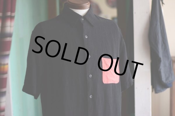 画像5: SILK×LINEN S/S SHIRT　 BLK×PNK　 表記M　 [HamburgCafe ORIGINAL RE-MAKE]  (5)