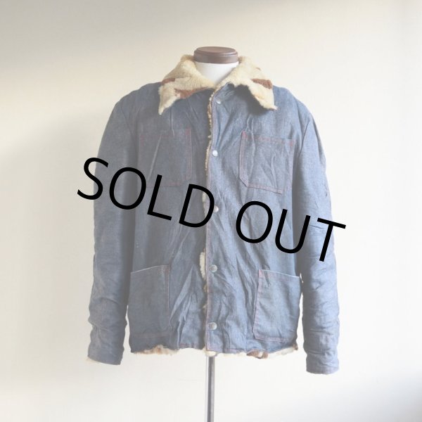 画像2: VINTAGE デニムボアジャケット  ムートンボアライナー  実寸ML  (2)