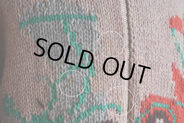 画像12: 1950s クラシックカー柄カウチンセーター  LIGHTNING ZIP コの字留め  実寸M  (12)