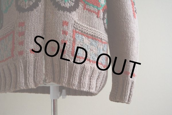 画像8: 1950s クラシックカー柄カウチンセーター  LIGHTNING ZIP コの字留め  実寸M  (8)