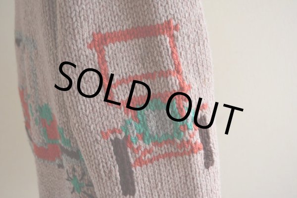 画像10: 1950s クラシックカー柄カウチンセーター  LIGHTNING ZIP コの字留め  実寸M  (10)