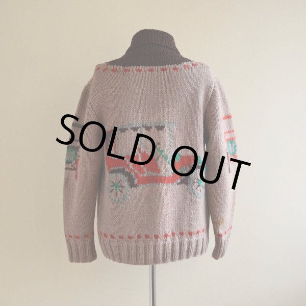 画像3: 1950s クラシックカー柄カウチンセーター  LIGHTNING ZIP コの字留め  実寸M  (3)