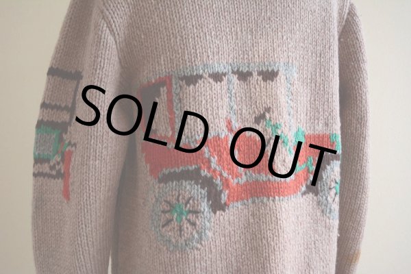 画像11: 1950s クラシックカー柄カウチンセーター  LIGHTNING ZIP コの字留め  実寸M  (11)