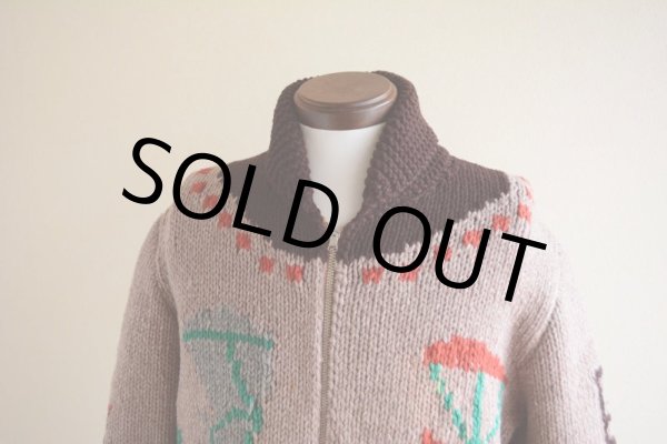 画像5: 1950s クラシックカー柄カウチンセーター  LIGHTNING ZIP コの字留め  実寸M  (5)