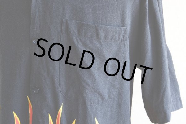 画像7: DAVID CAREY ファイヤーパターン 半袖シャツ　 COTTON×RAYON　 表記L  (7)