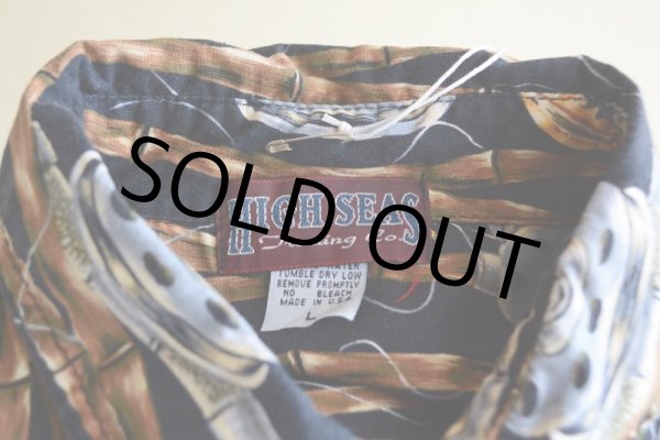 画像5: 1990s HIGH SEAS フライフィッシング柄 コットンシャツ  MADE IN USA  表記L  (5)