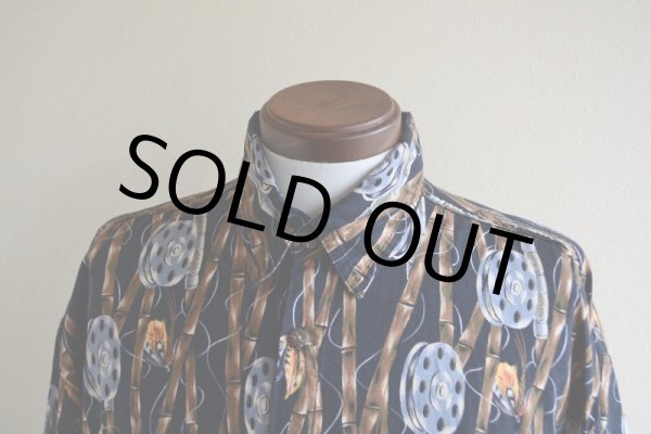 画像6: 1990s HIGH SEAS フライフィッシング柄 コットンシャツ  MADE IN USA  表記L  (6)