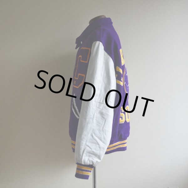 画像2: 1990s HOLLOWAY 袖レザースタジャン  MADE IN USA  表記XL  (2)