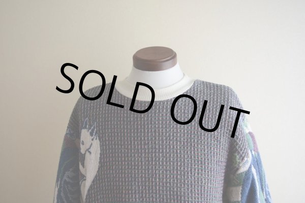 画像6: Sugar Street Weavers ネコ柄ゴブランコットンセーター　 MADE IN USA　 表記ONE SIZE  (6)