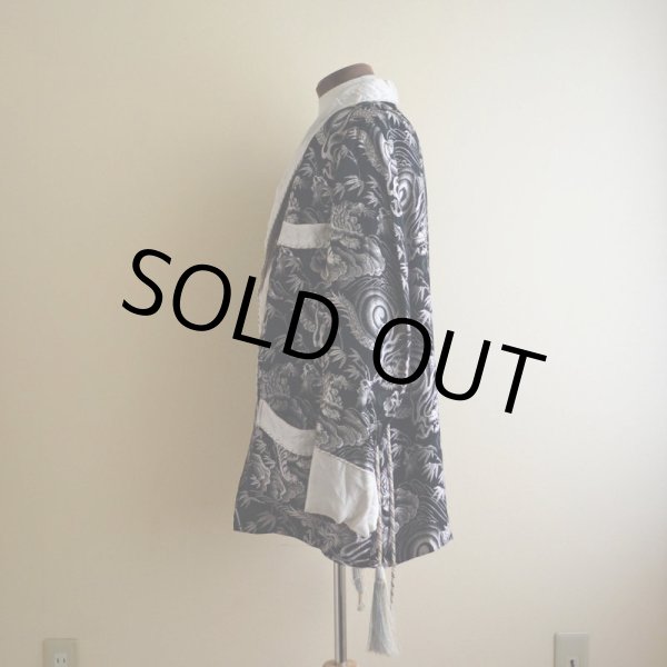 画像4: 1950s Pearl Line 西陣織 寅×龍スーベニアガウン　 黒×銀　 表記S  (4)