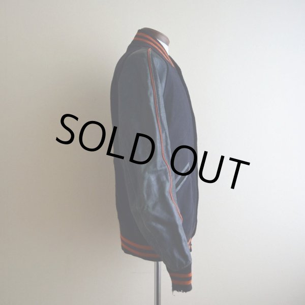 画像2: 1940s〜 LOWE&CAMPBELL 袖レザーボタンスタジャン　 実寸ML  (2)