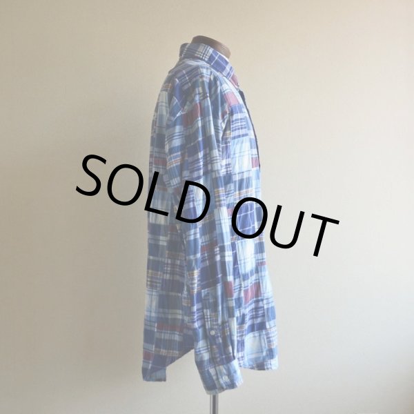 美品 Ralph Lauren BLAIRE パッチワーク シャツ ブルー L 90s Polo Ralph Lauren 