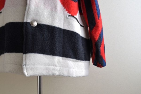 画像10: ネイティブ柄ウールブランケットコート  実寸L  (10)