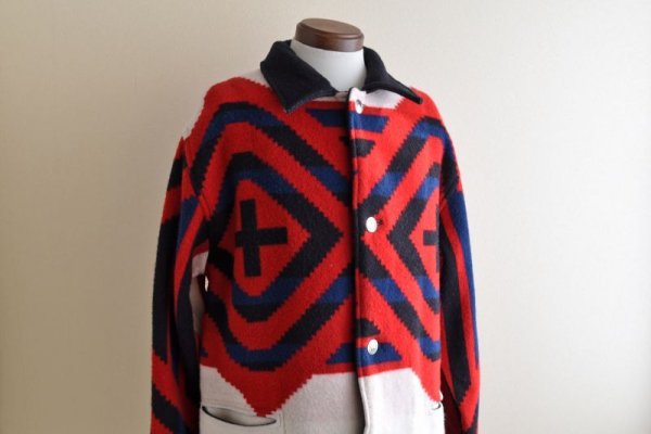 画像5: ネイティブ柄ウールブランケットコート  実寸L  (5)