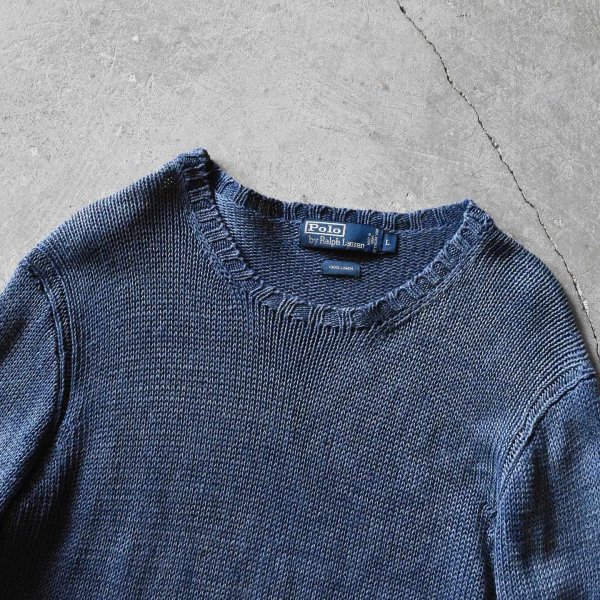 画像4: 1990s Polo by Ralph Lauren インディゴリネンニット　 表記L  (4)