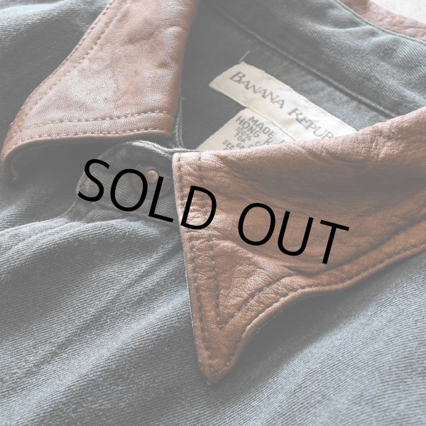 画像5: 1990s BANDANA REPUBLIC 襟レザーコットンシャツ　 表記M  (5)