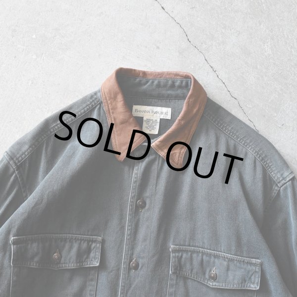 画像4: 1990s BANDANA REPUBLIC 襟レザーコットンシャツ　 表記M  (4)