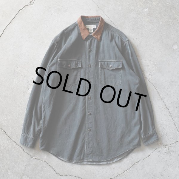 画像1: 1990s BANDANA REPUBLIC 襟レザーコットンシャツ　 表記M  (1)