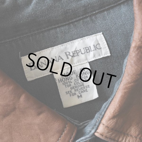 画像3: 1990s BANDANA REPUBLIC 襟レザーコットンシャツ　 表記M  (3)