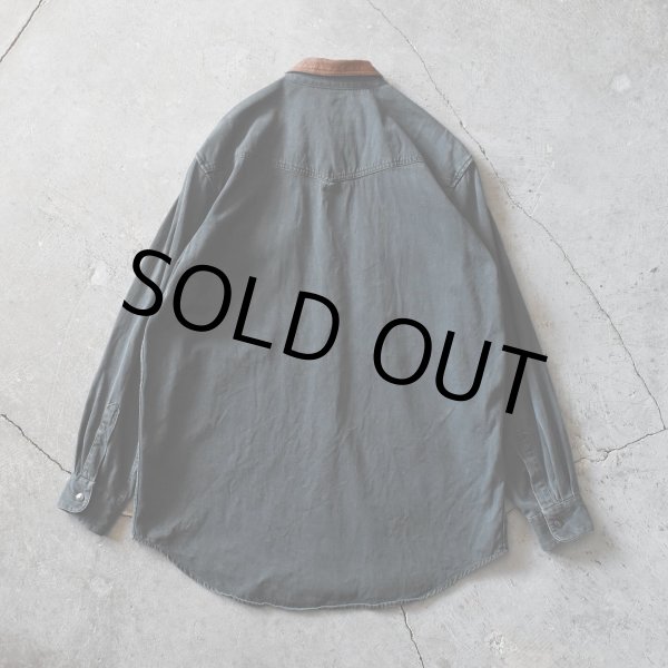 画像2: 1990s BANDANA REPUBLIC 襟レザーコットンシャツ　 表記M  (2)