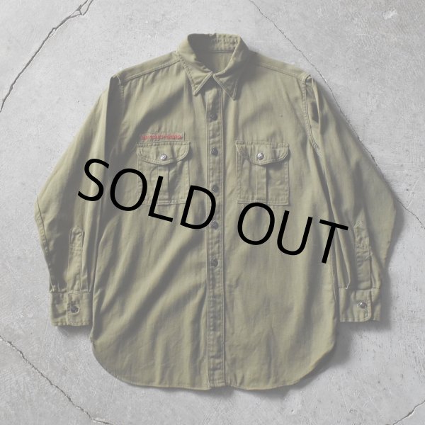 画像1: 1940s BSA BOY SCOUTS マチ付きシャツ　 "チェンジボタン"　 実寸ML  (1)