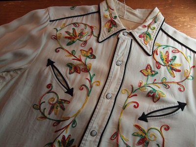 画像3: 1950s【CALIFORNIA RANCHWEAR】レーヨンギャバ刺繍ウエスタンシャツ