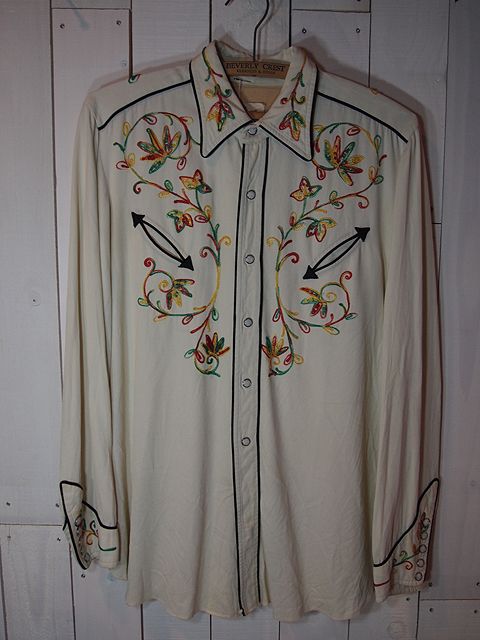1950s【CALIFORNIA RANCHWEAR】レーヨンギャバ刺繍ウエスタンシャツ