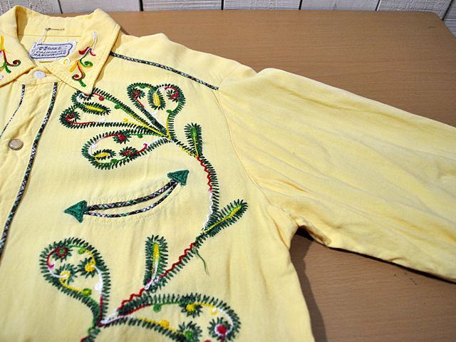 1950s〜【HbarC】刺繍レーヨンウエスタンシャツ - 古着屋HamburgCafe