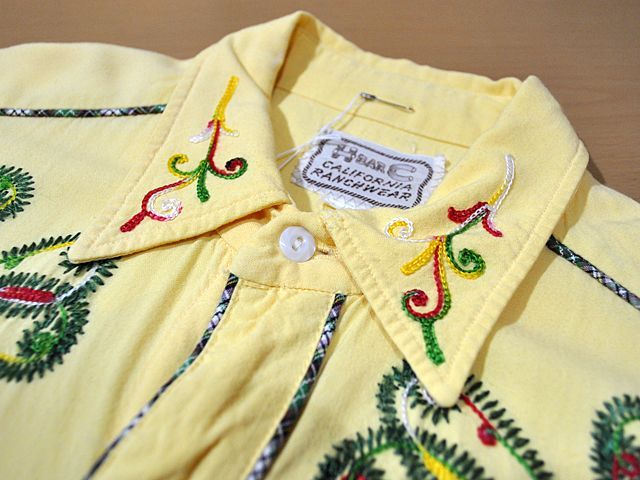 1950s〜【HbarC】刺繍レーヨンウエスタンシャツ - 古着屋HamburgCafe