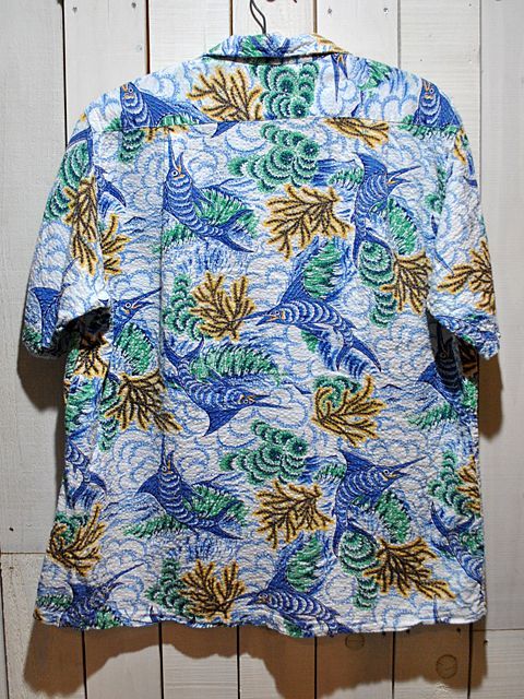 1950s【ROYAL PALM】シアサッカーアロハシャツ - 古着屋HamburgCafe