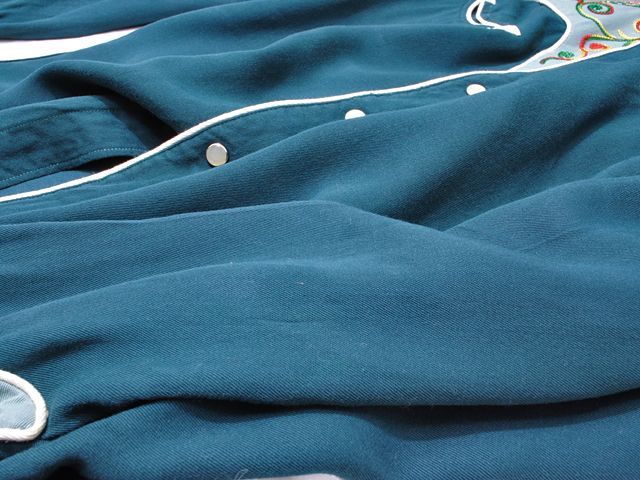 1950s【HbarC】ツートン刺繍レーヨンギャバウエスタンシャツ - 古着屋