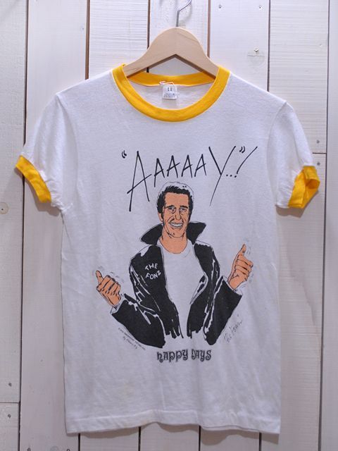 1976 happy days fonzie Tシャツ AAAAAY 青