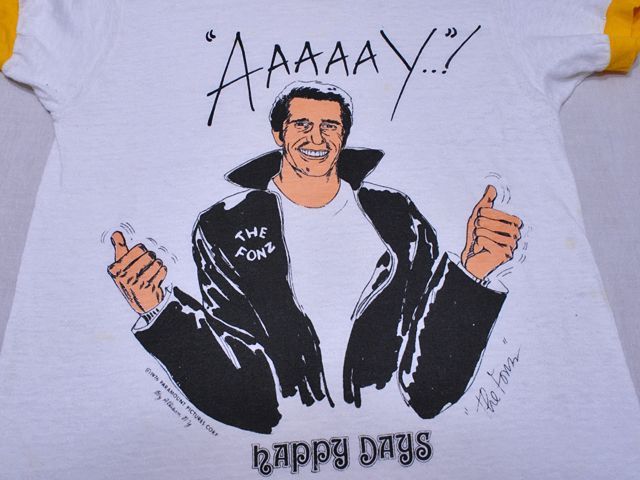 1976 happy days fonzie Tシャツ AAAAAY 青