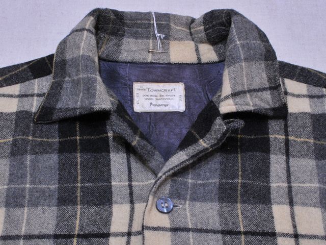 1960s【TOWNCRAFT】ウールシャツ 黒チェック 表記S - 古着屋HamburgCafe