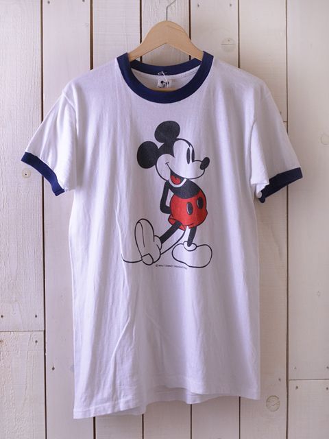 ディズニー ミッキーマウス リンガー　プリント Tシャツ USA製　サイズM