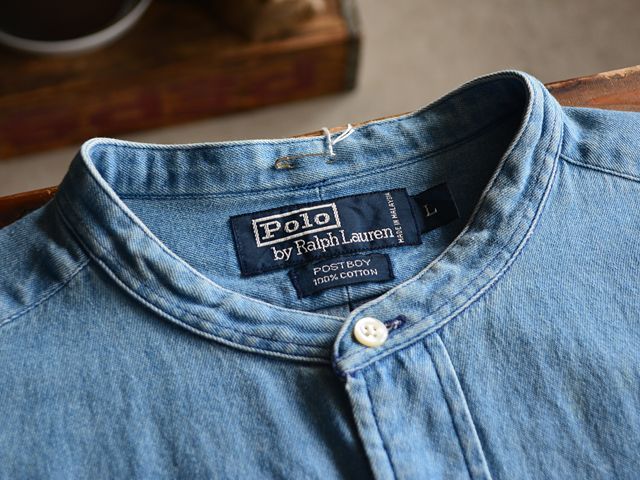 PoLo RalphLauren バンドカラーデニムシャツ 表記L - 古着屋HamburgCafe