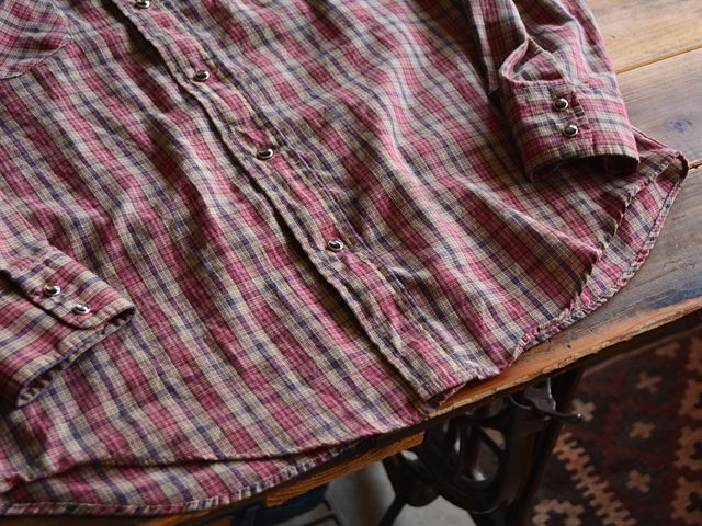 1970s Levi's チェックウエスタンシャツ 表記M - 古着屋HamburgCafe