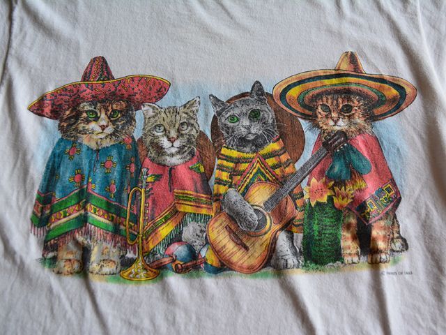 1990s メキシコのネコ両面プリントTシャツ 表記M - 古着屋HamburgCafe